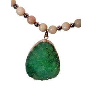 Green Druzy Gemstone Pendant Necklace Beaded Choker